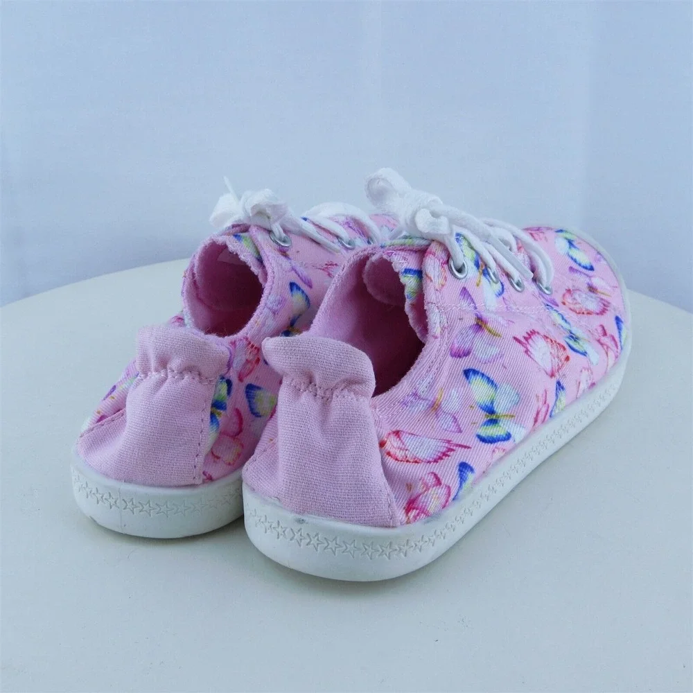 Wonder Nation Youth Girls Sneaker Shoes Pink Fabric Lace‎ Up Size 2 Medium